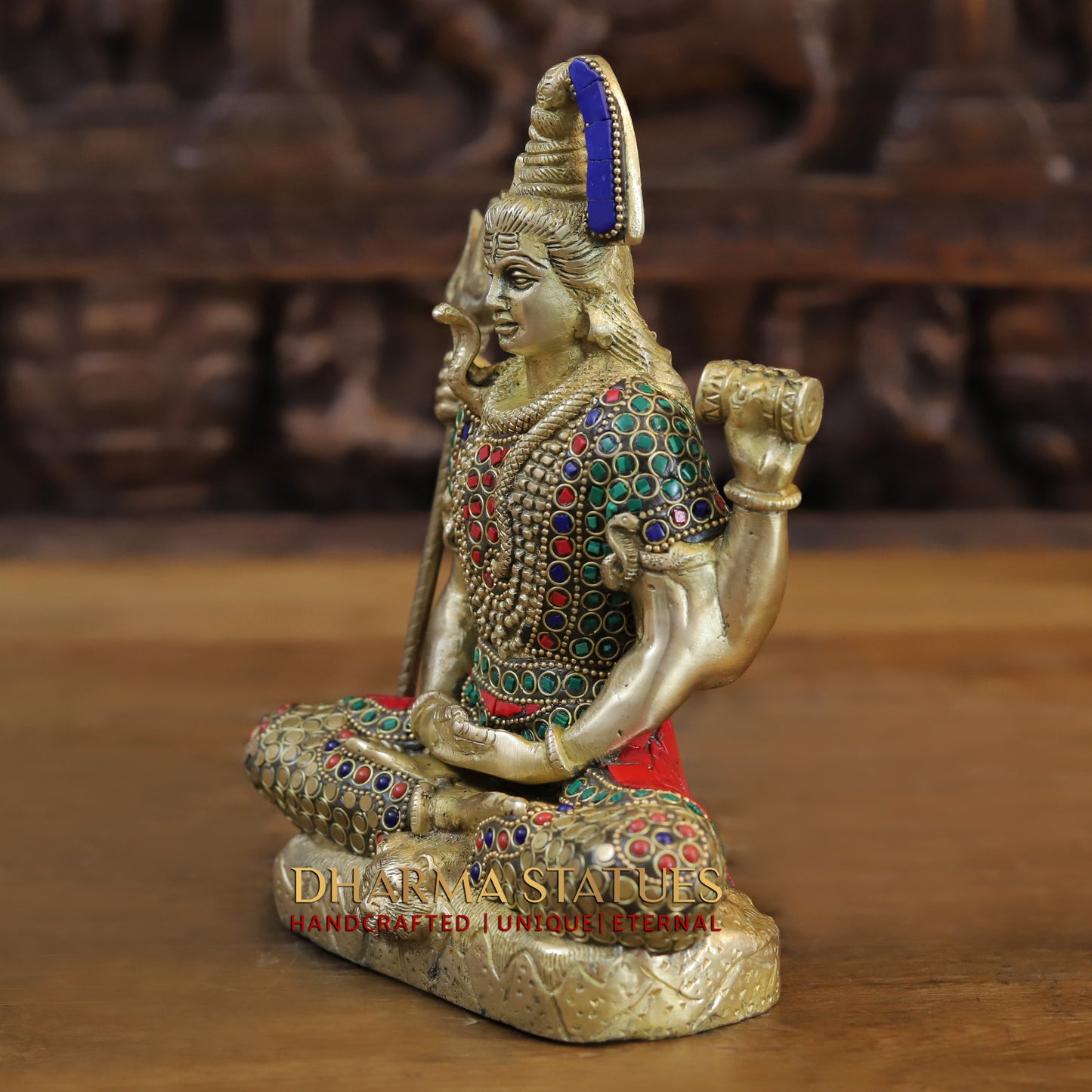 Brass Shiva seated, Golden & Stonework, 9"