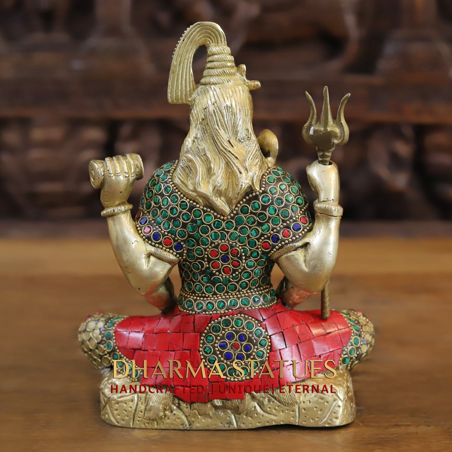 Brass Shiva seated, Golden & Stonework, 9"