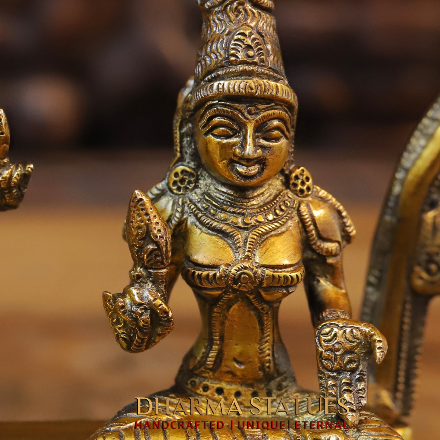 Brass Somaskanda Shiva, Parvati, and Kartikeya, Golden Finish, 11"