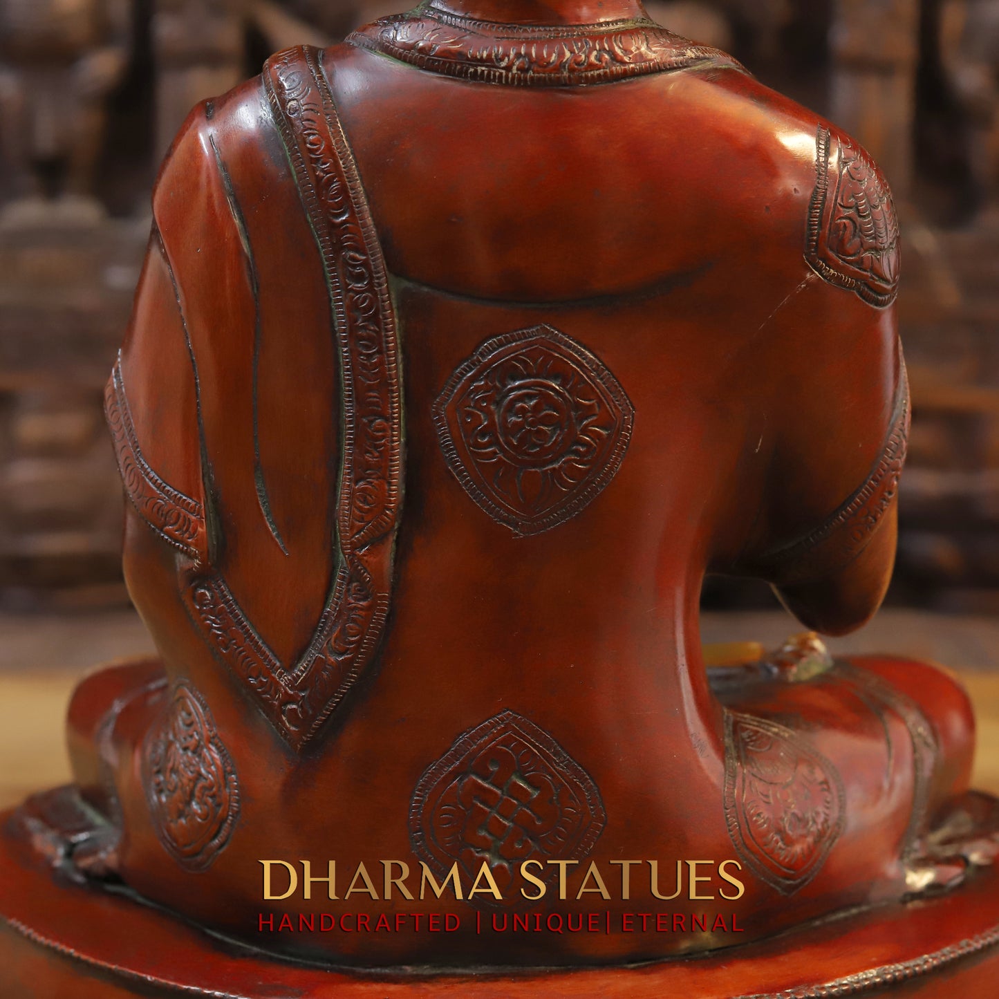 Brass Buddha seated in Blessing Posture, Cherry & Golden Finish, 17"