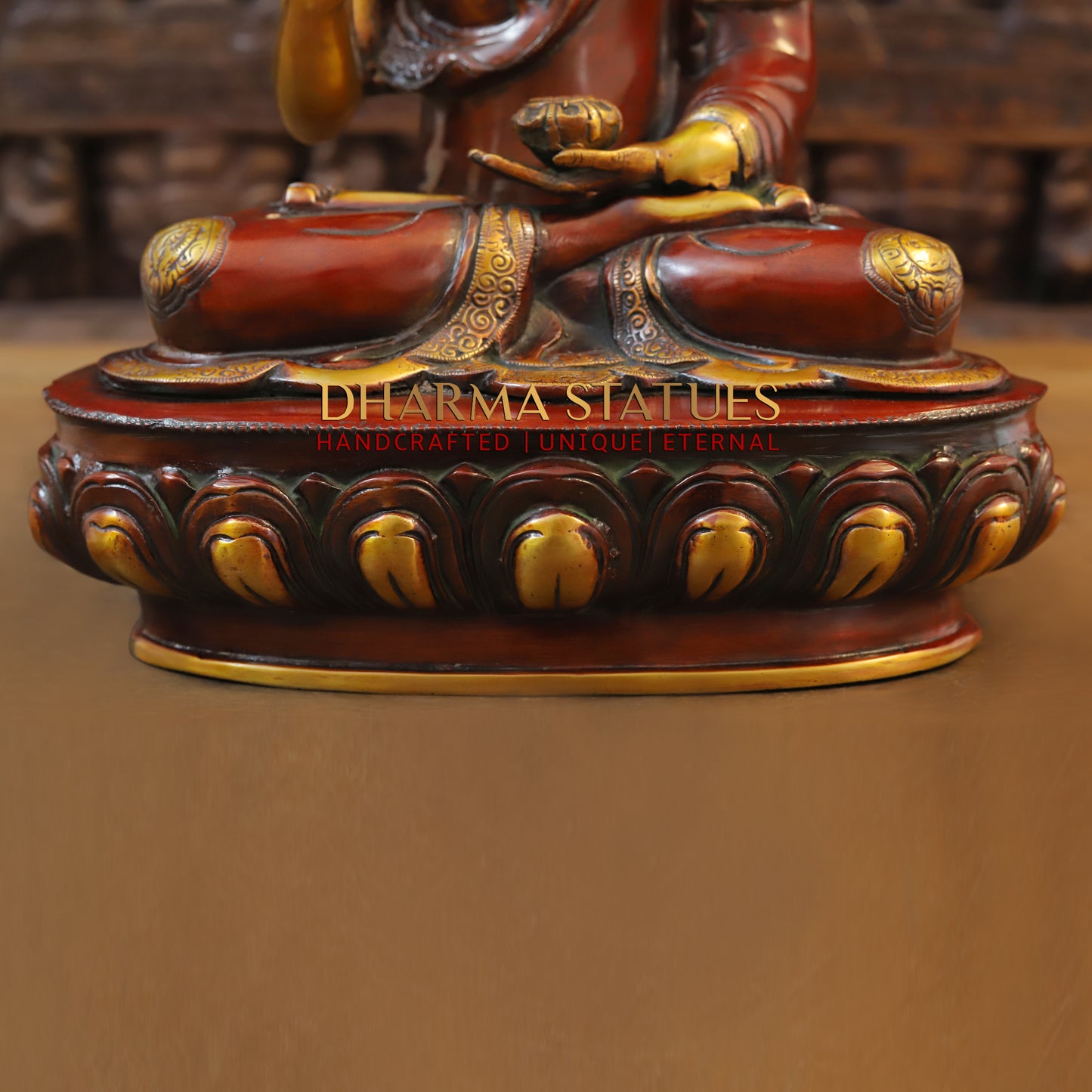 Brass Buddha seated in Blessing Posture, Cherry & Golden Finish, 17"