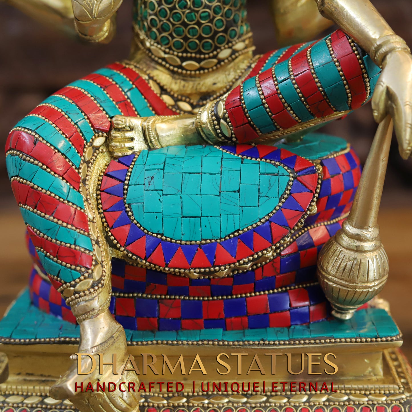 Brass Vishnu seated on Sheshnag, Fine Golden & Stonework, 17"