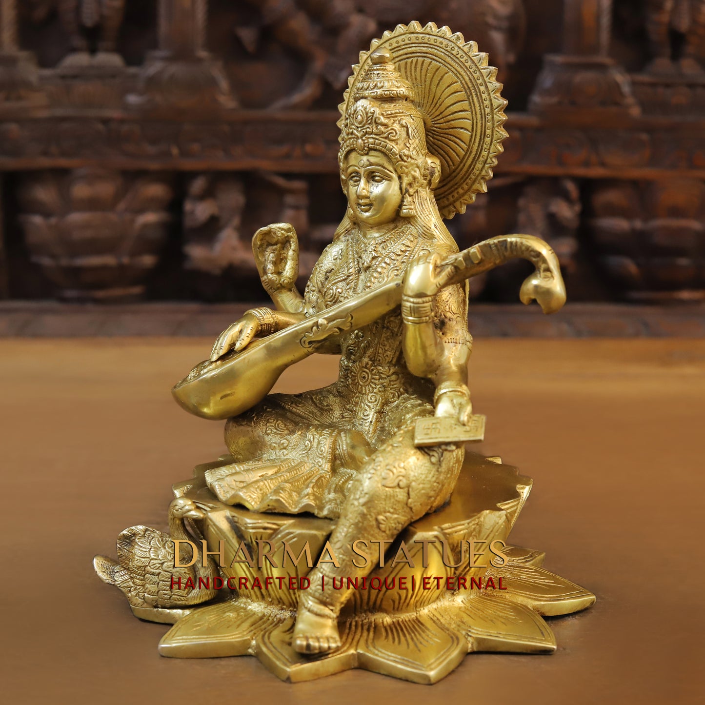 Brass Saraswati, Fine Golden Finish, 10.5