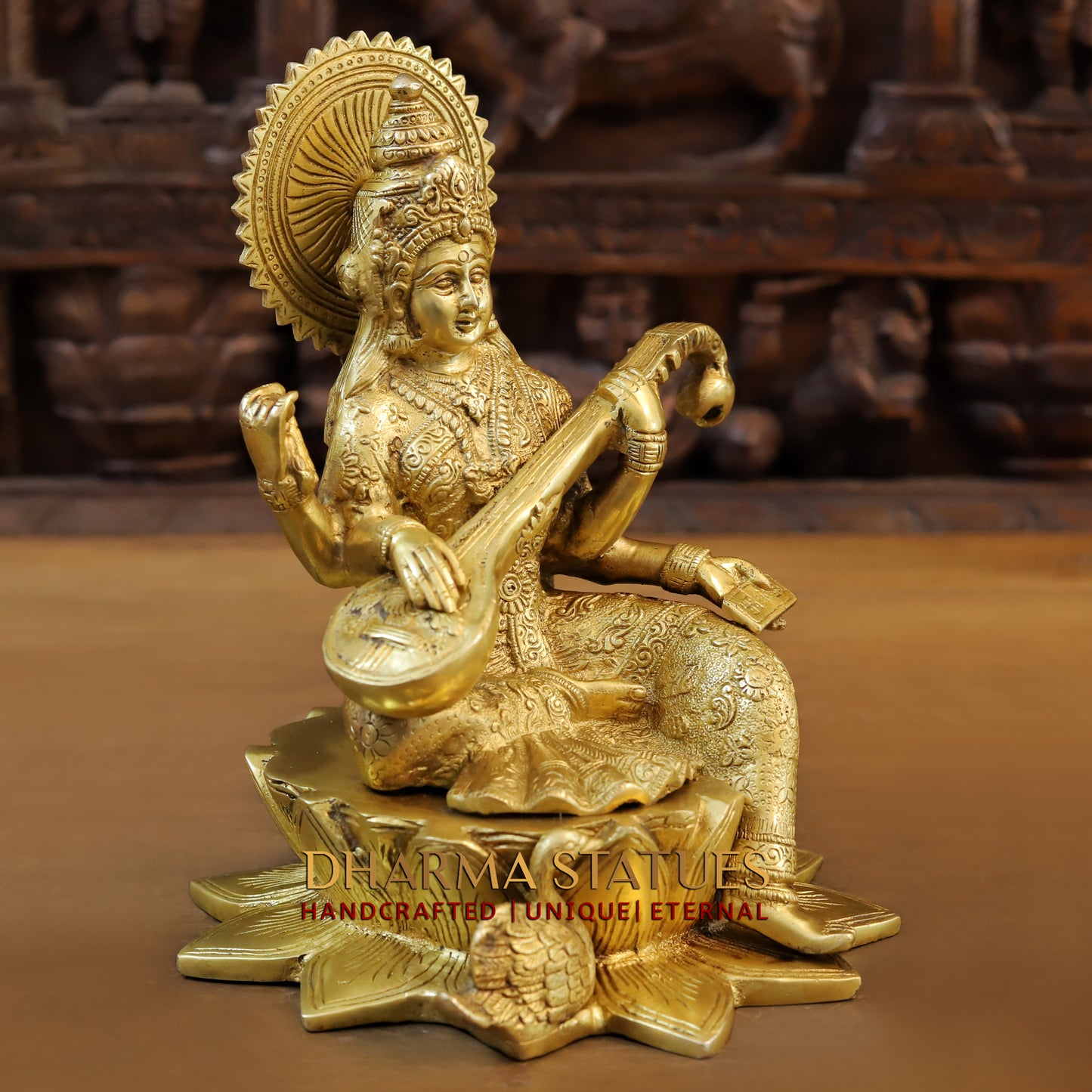 Brass Saraswati, Fine Golden Finish, 10.5