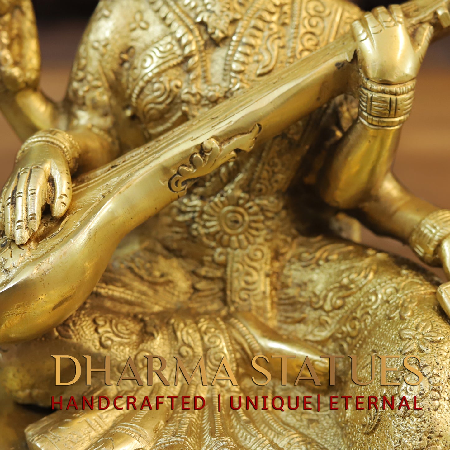 Brass Saraswati, Fine Golden Finish, 10.5
