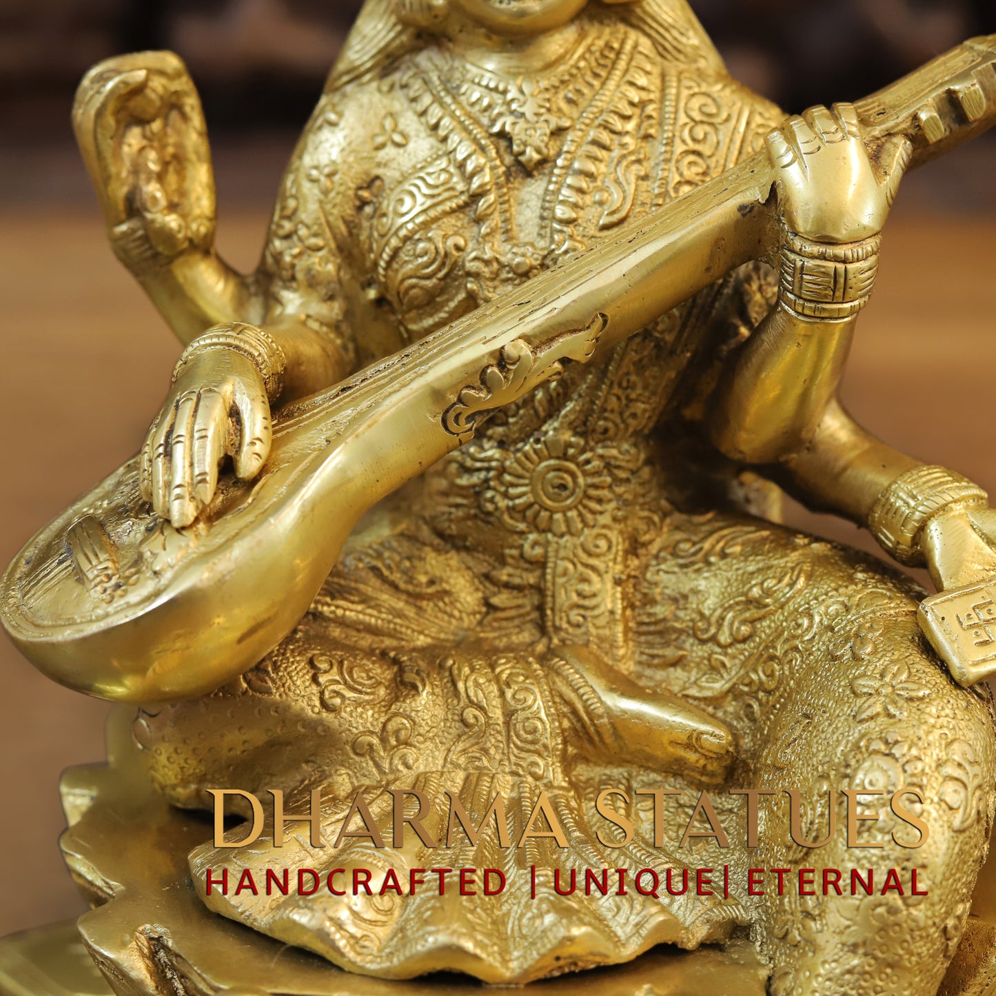 Brass Saraswati, Fine Golden Finish, 10.5