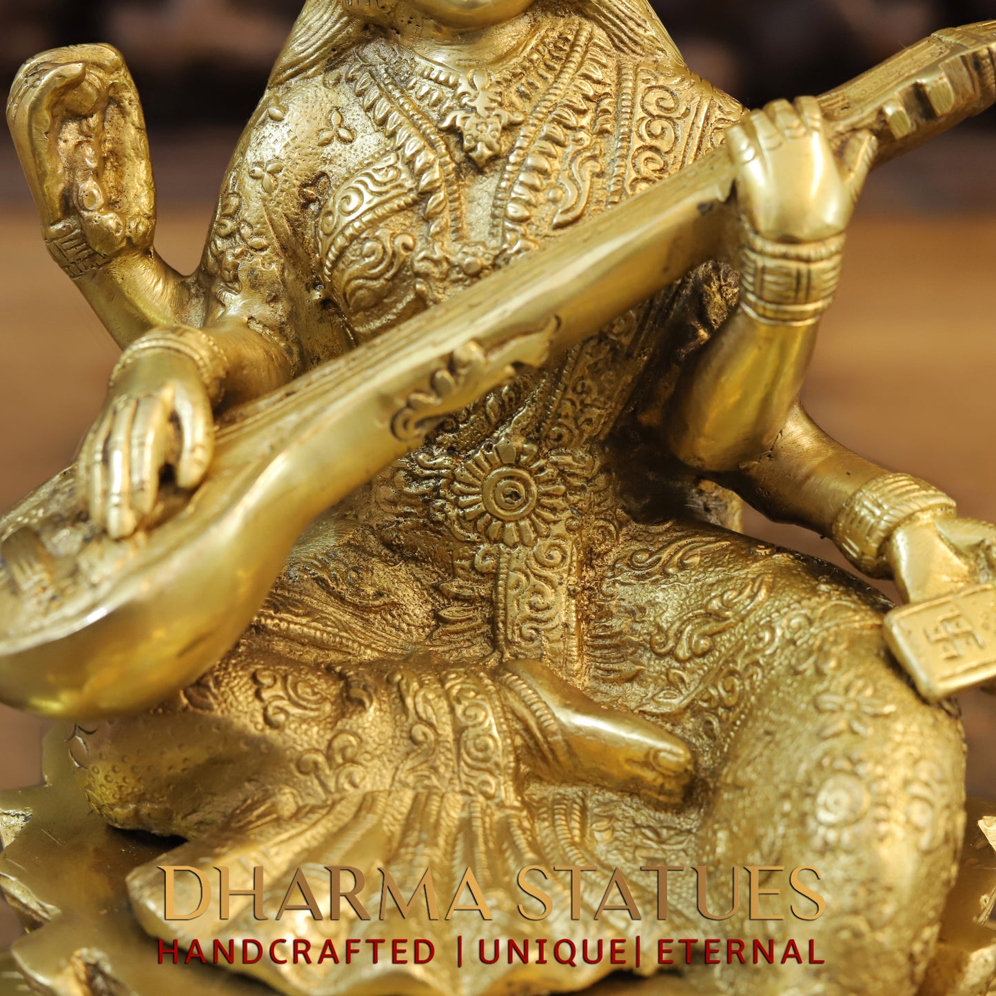 Brass Saraswati, Fine Golden Finish, 10.5