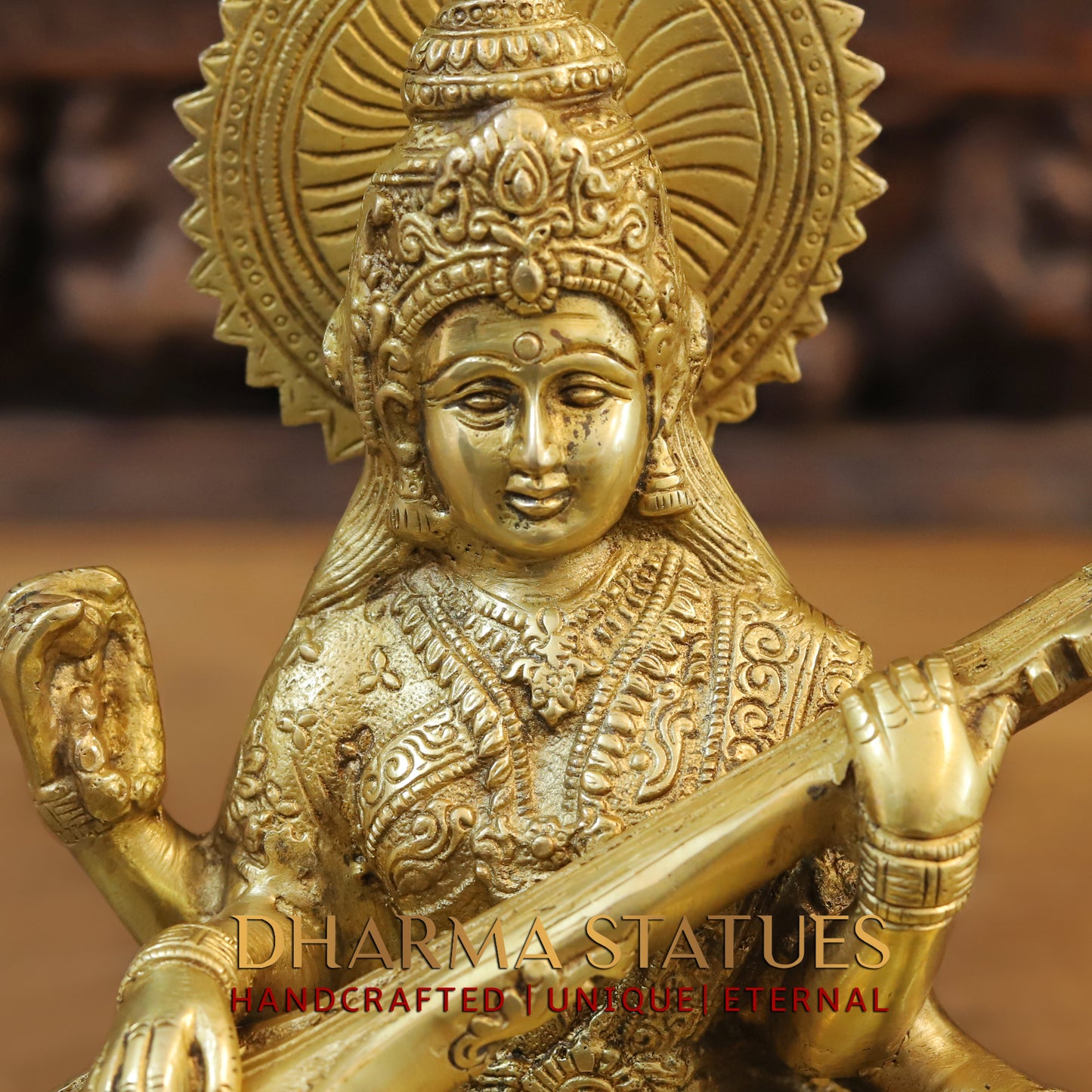 Brass Saraswati, Fine Golden Finish, 10.5