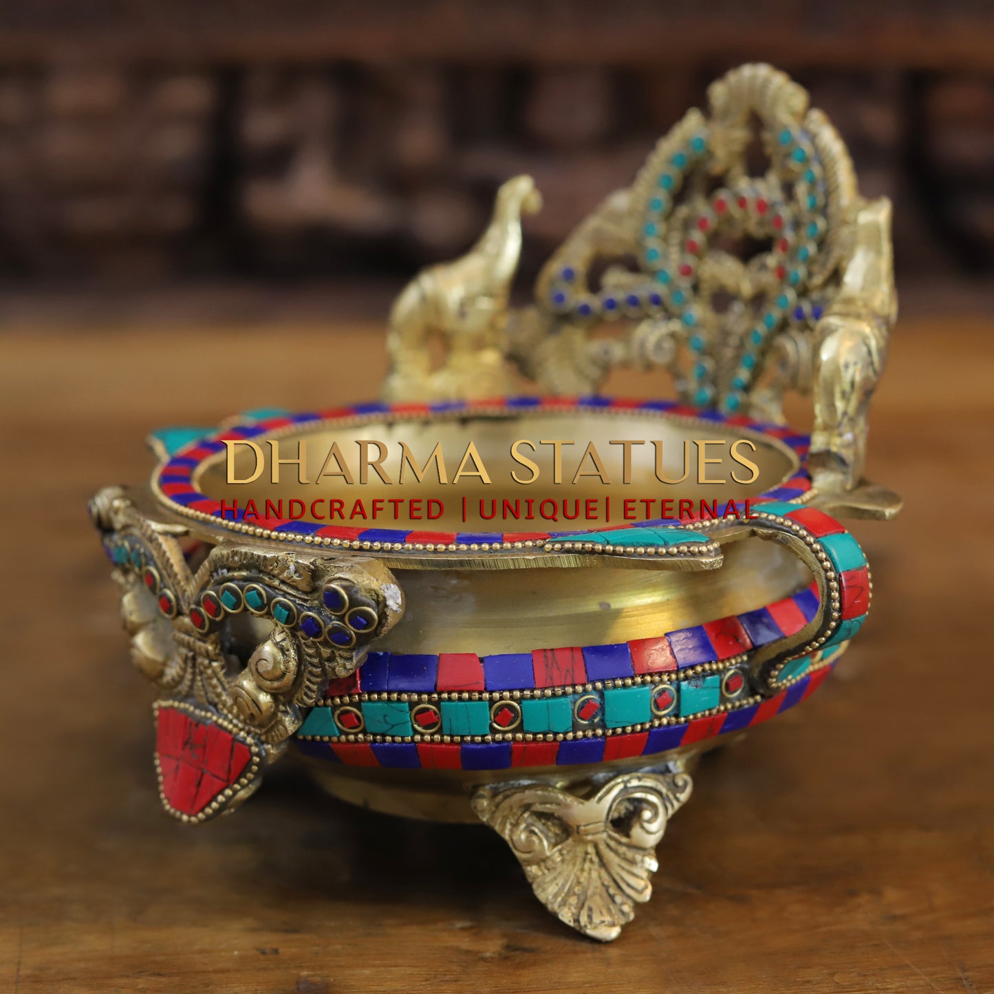 Brass Urli Lamp, Golden & Stonework, 6.5"