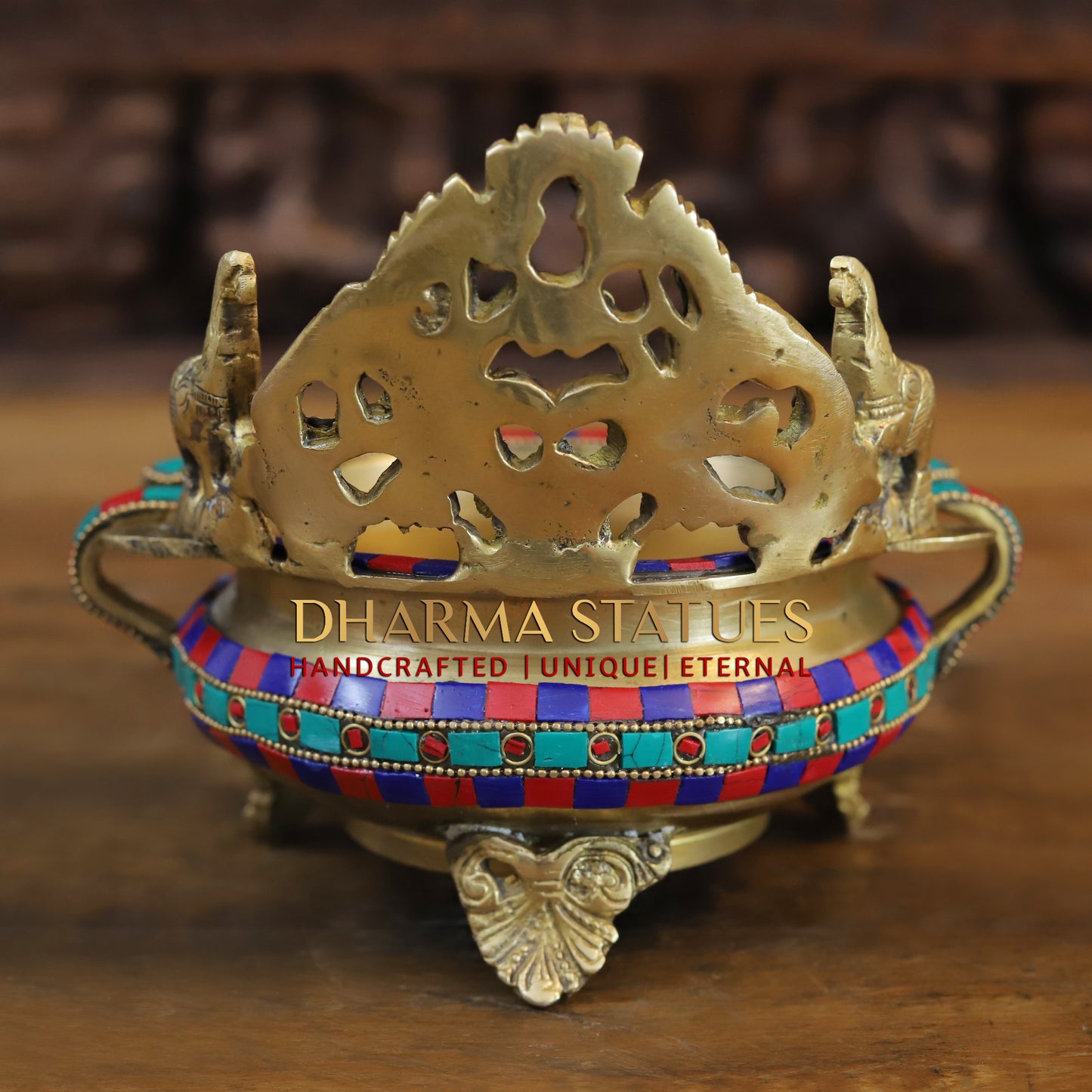 Brass Urli Lamp, Golden & Stonework, 6.5"