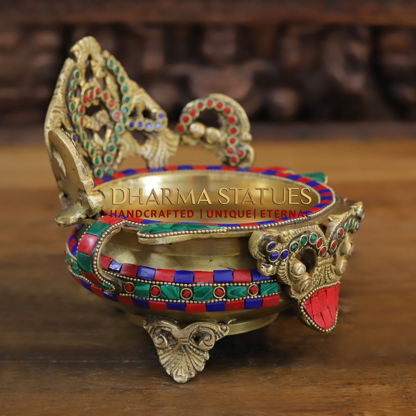 Brass Urli Lamp, Golden & Stonework, 6.5"