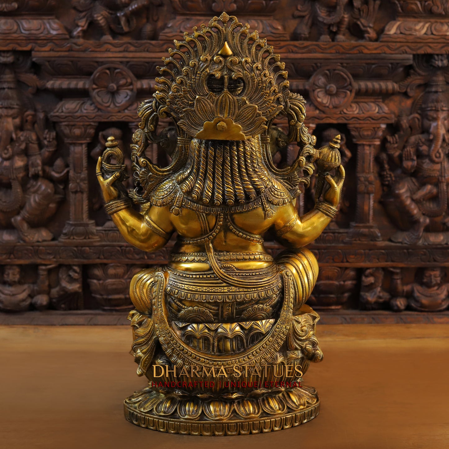 Brass Saraswati, Ganesh & Lakshmi, Fine Golden Finish, 26"