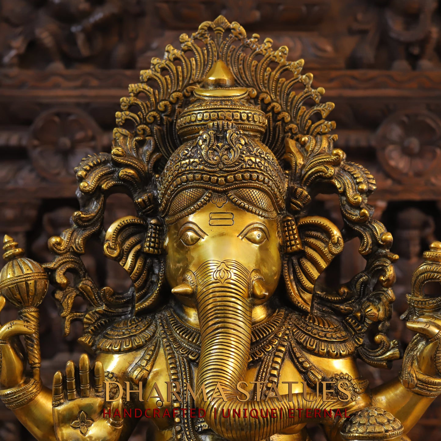 Brass Saraswati, Ganesh & Lakshmi, Fine Golden Finish, 26"