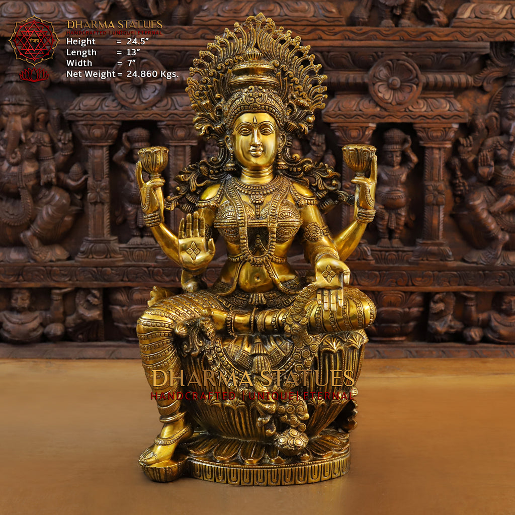 Brass Laxmi Sitting Statue Super Fine Quality, Golden Black finish 24.5"