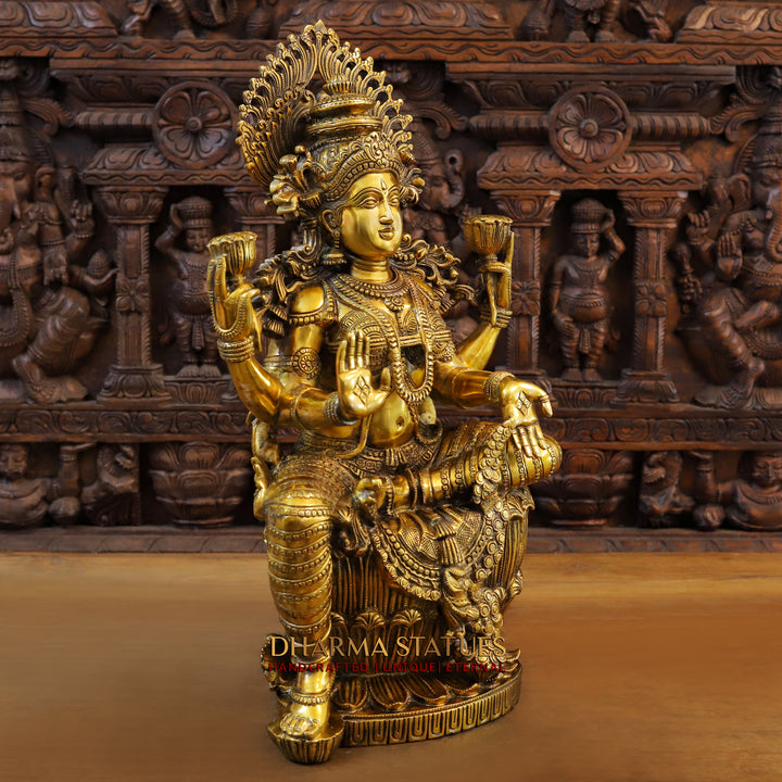 Brass Laxmi Sitting Statue Super Fine Quality, Golden Black finish 24.5"