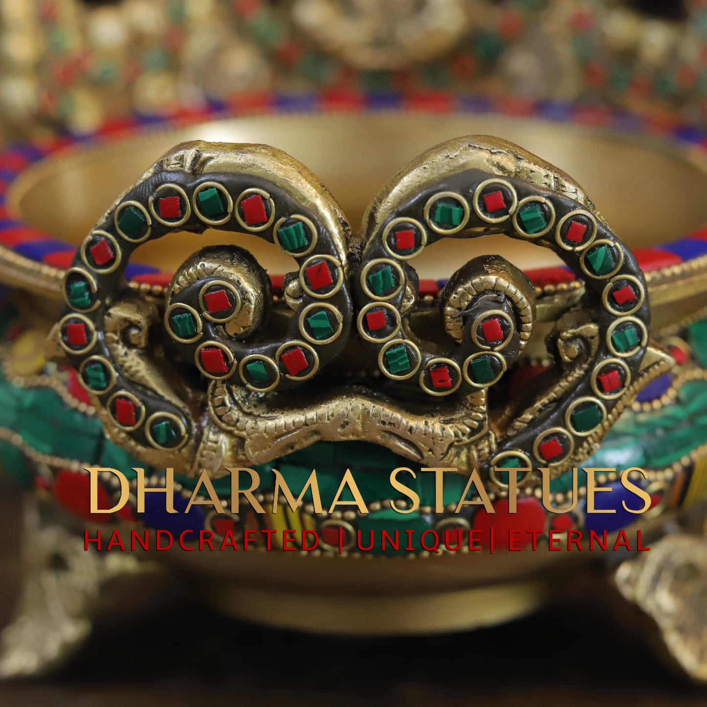 Brass Ganesh with Frame Diya Urli, Golden & Stonework, 7"