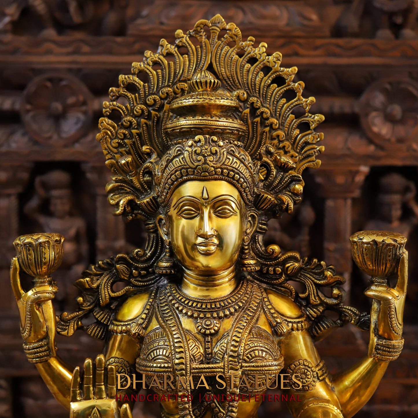 Brass Saraswati, Ganesh & Lakshmi, Fine Golden Finish, 26"