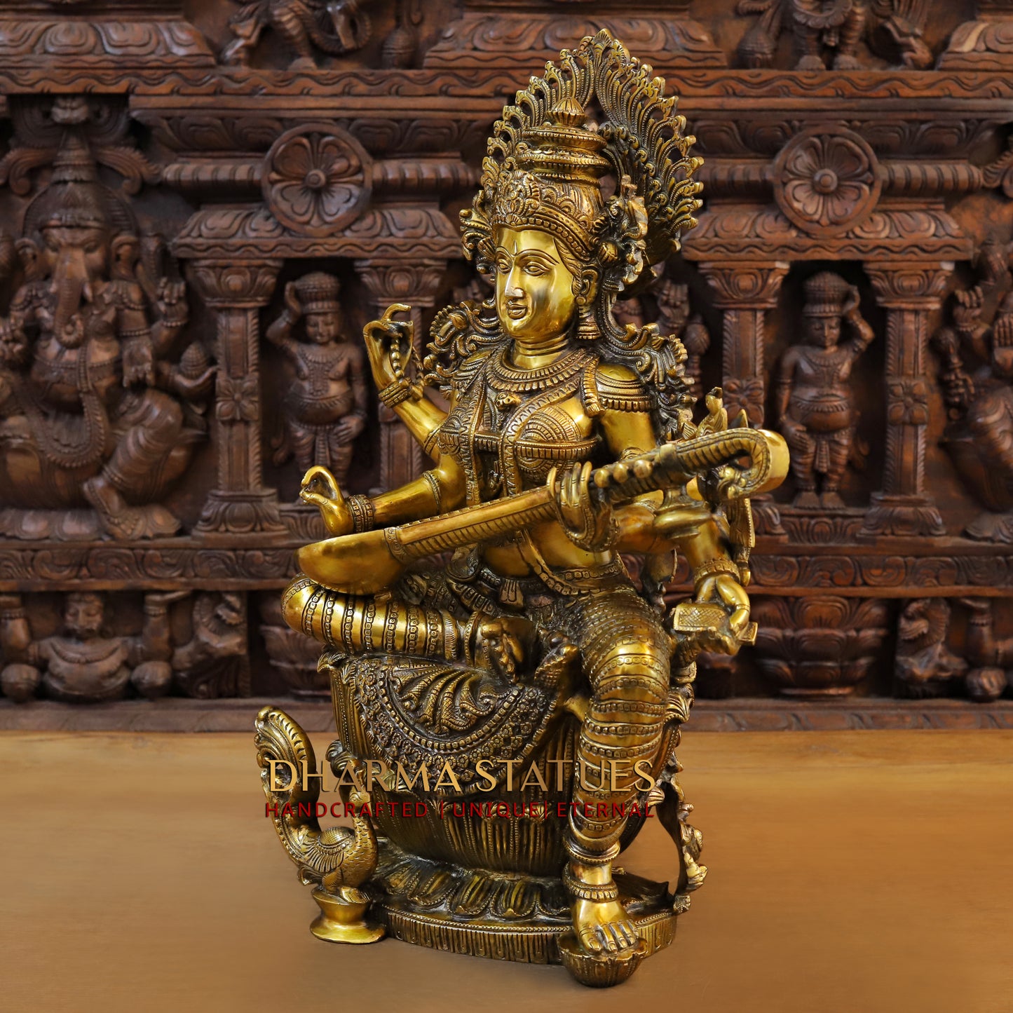 Brass Saraswati, Fine Golden Finish, 25"