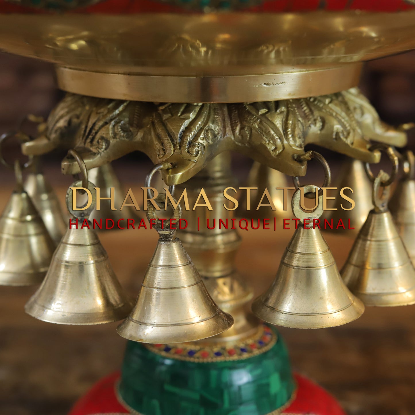 Brass Urli with Bells, Golden & Stonework, 12"