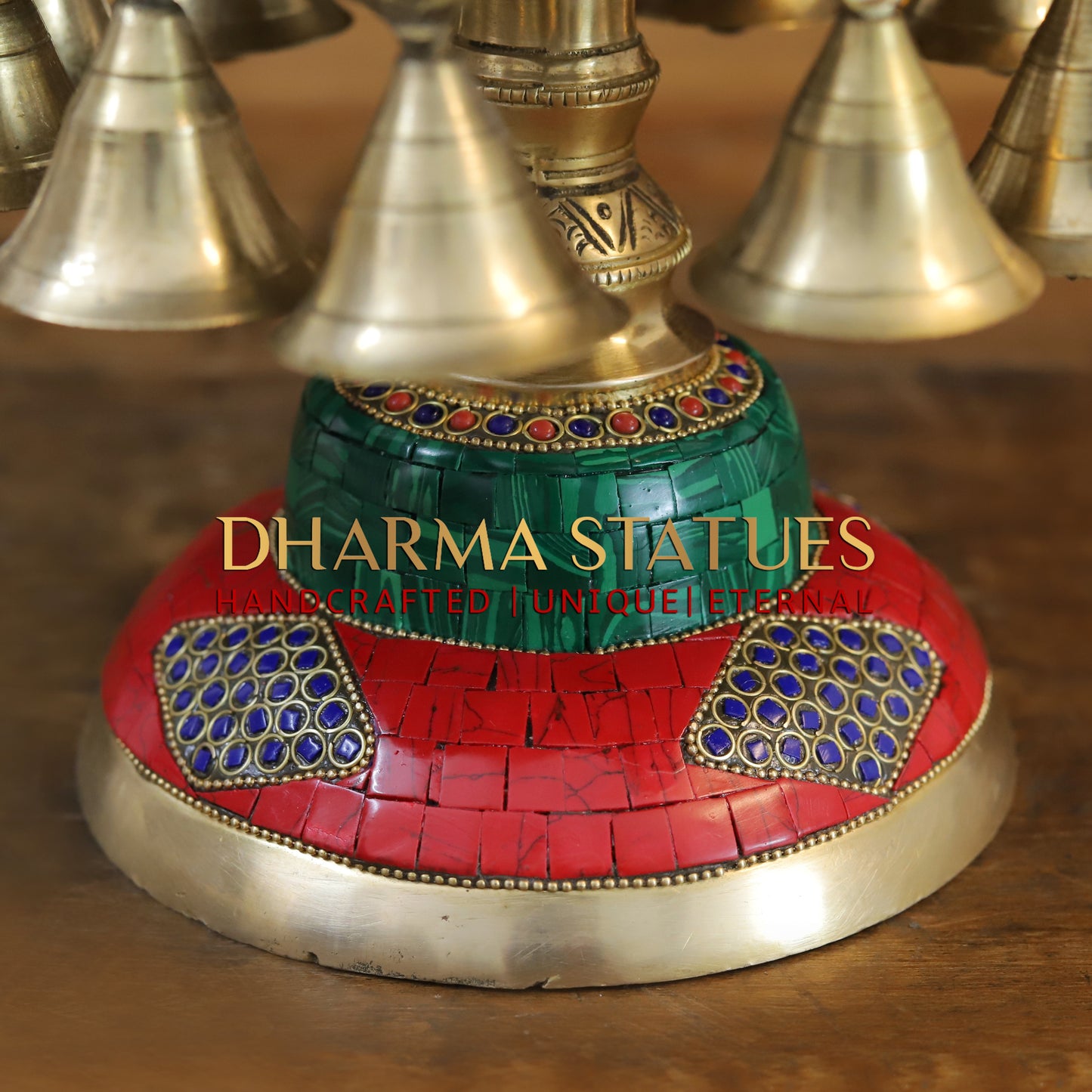 Brass Urli with Bells, Golden & Stonework, 12"