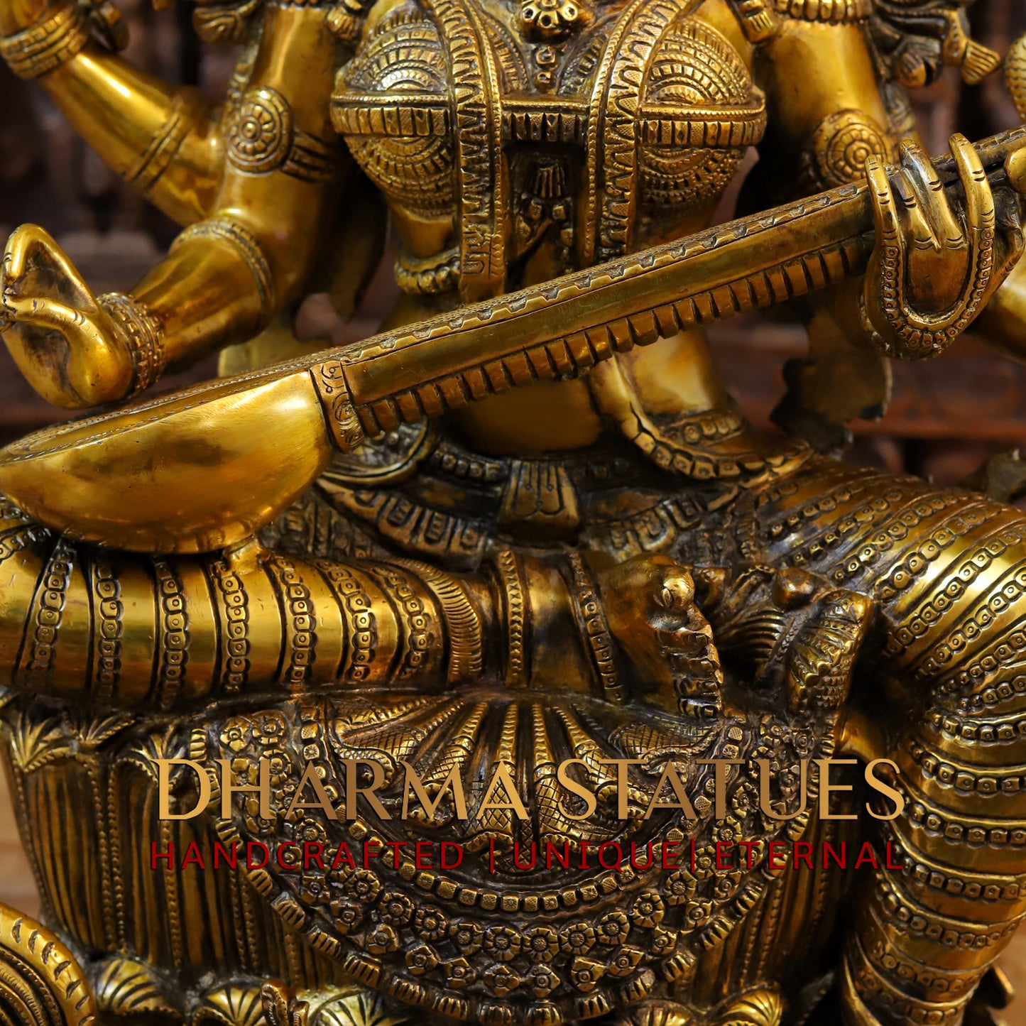 Brass Saraswati, Ganesh & Lakshmi, Fine Golden Finish, 26"