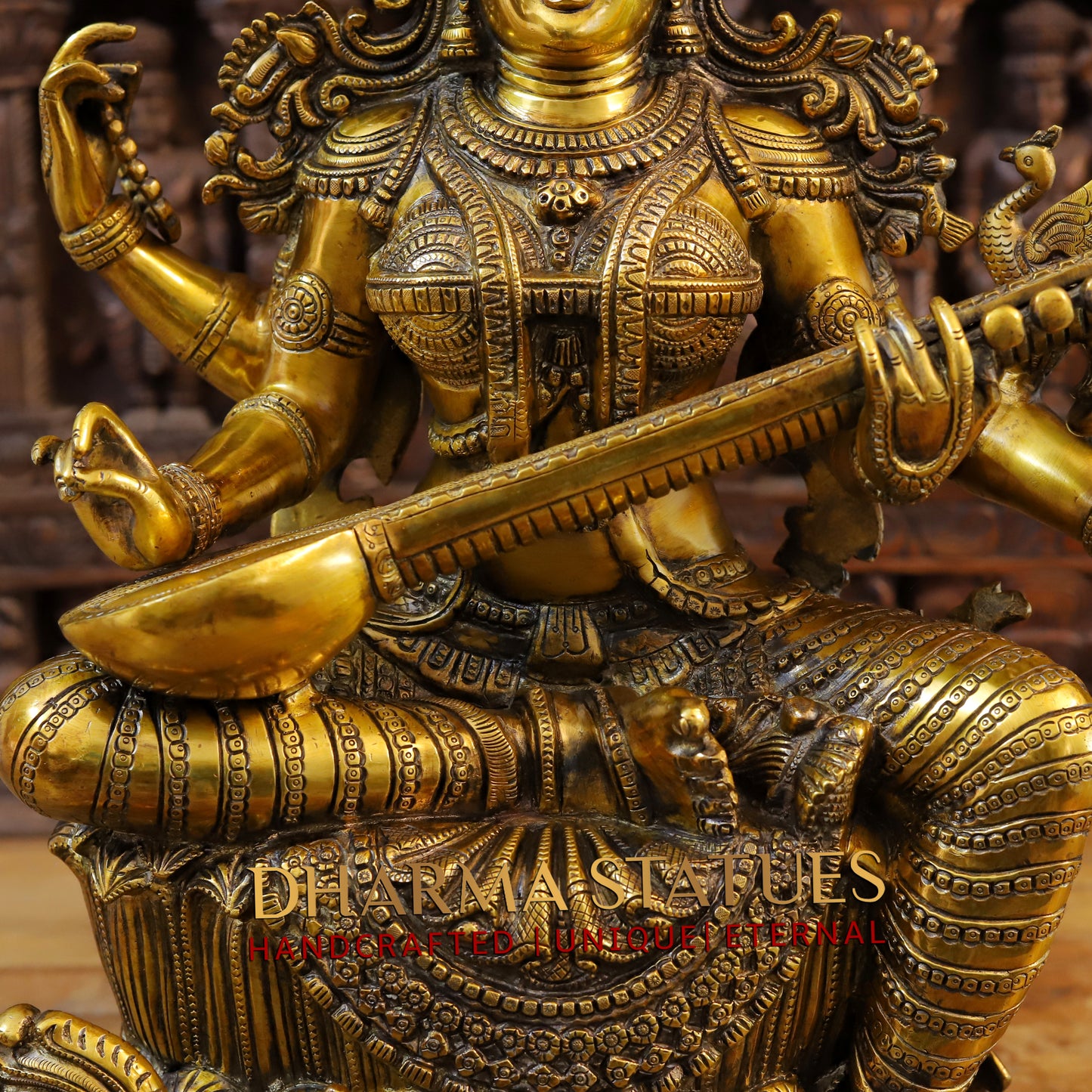 Brass Saraswati, Fine Golden Finish, 25"