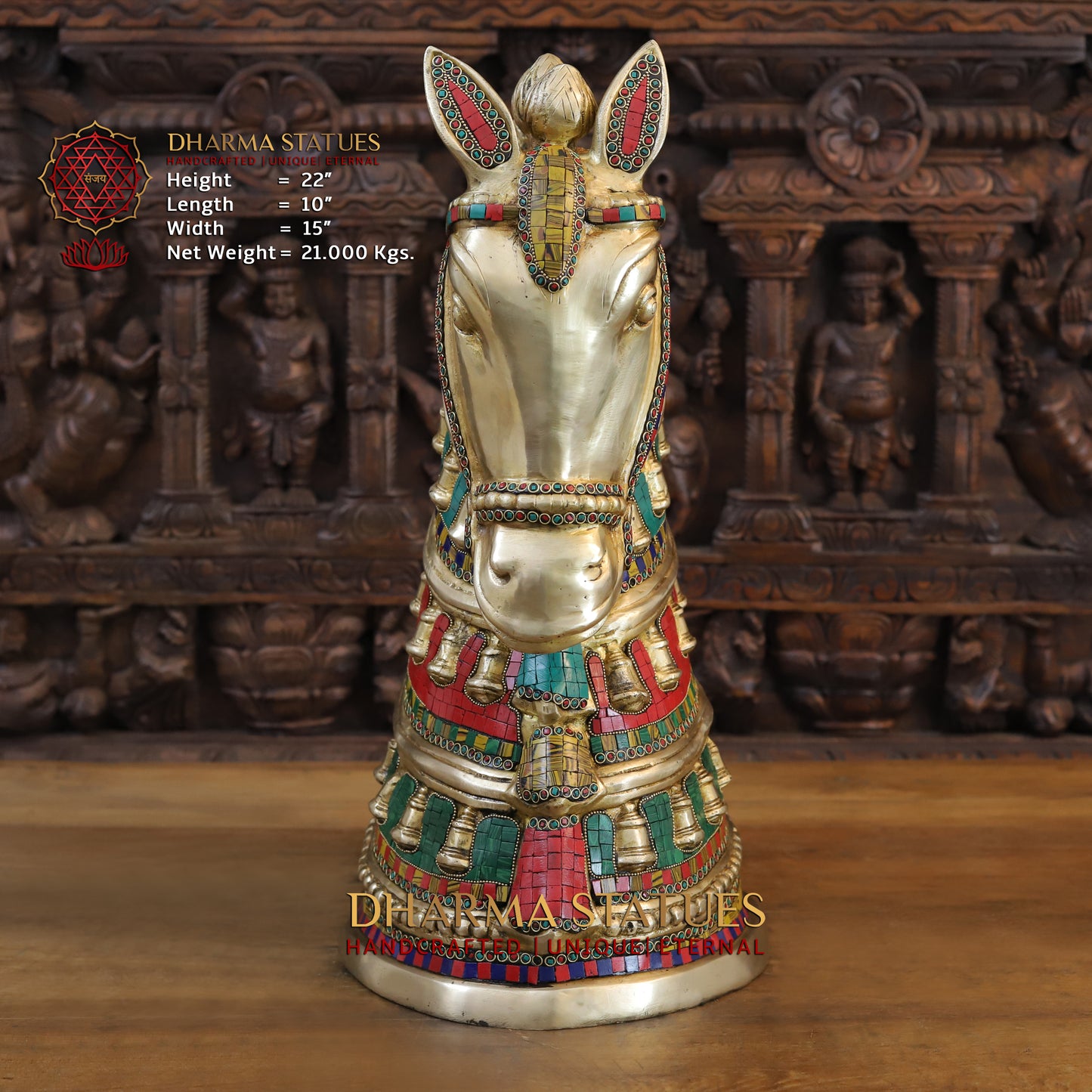 Brass Royal Horse Head, Golden & Stonework, 22"