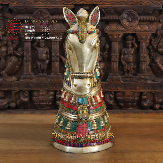 Brass Royal Horse Head, Golden & Stonework, 22"