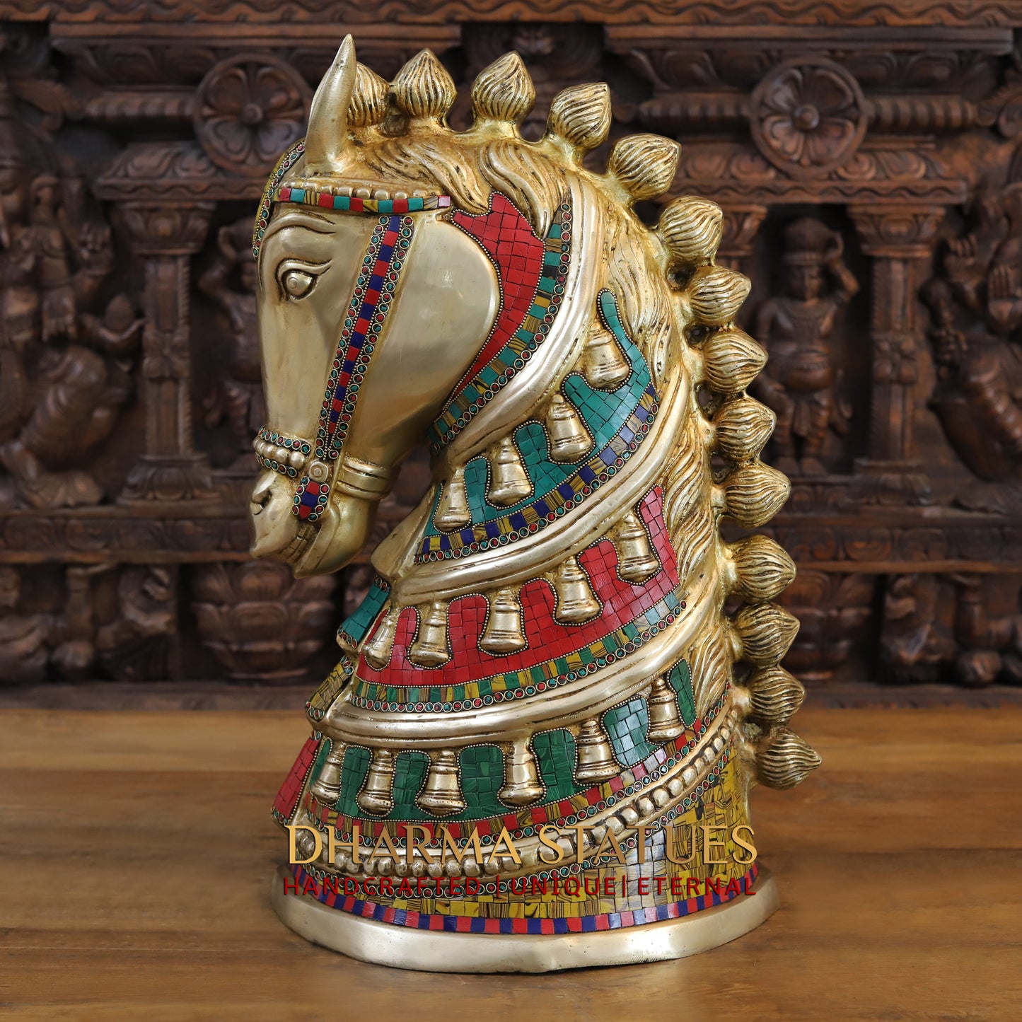 Brass Royal Horse Head, Golden & Stonework, 22"