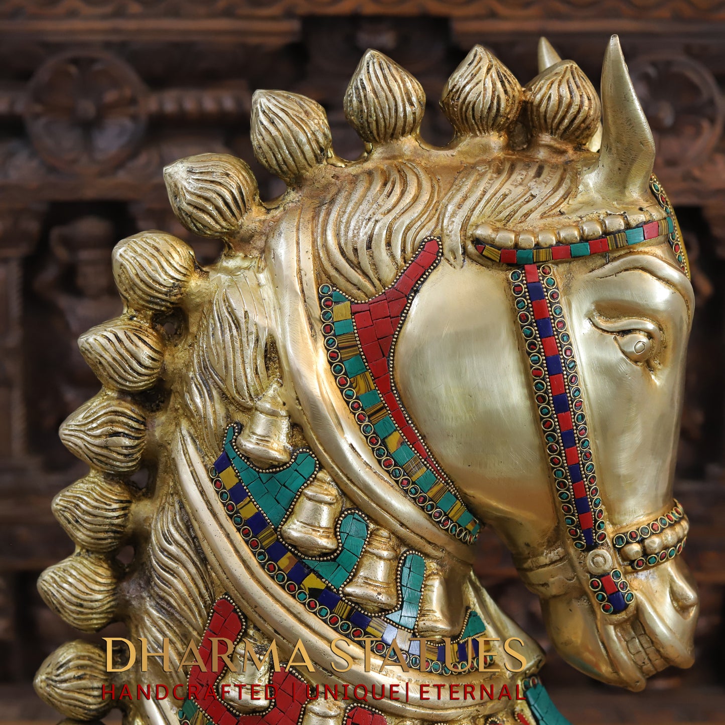 Brass Royal Horse Head, Golden & Stonework, 22"