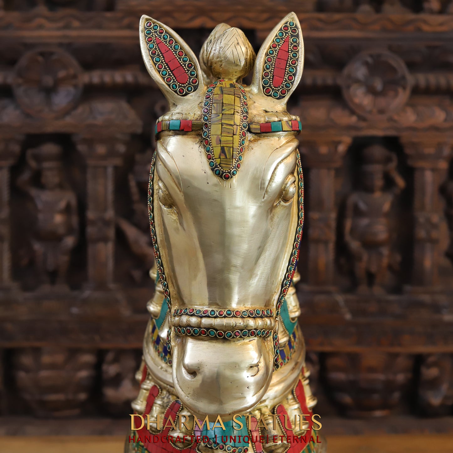 Brass Royal Horse Head, Golden & Stonework, 22"