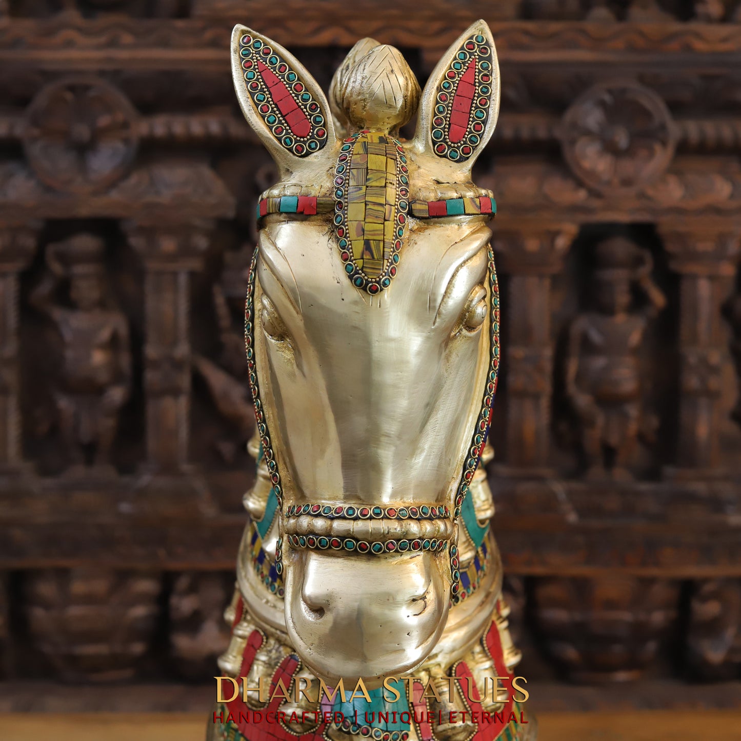 Brass Royal Horse Head, Golden & Stonework, 22"