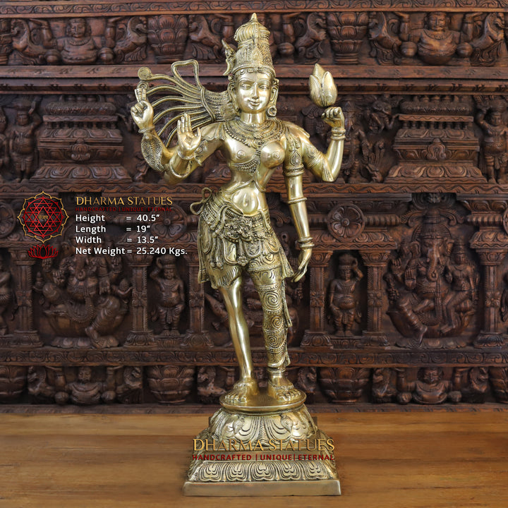 Brass Ardhnari (Powerful form of Shiva), Golden Finish, 40.5"