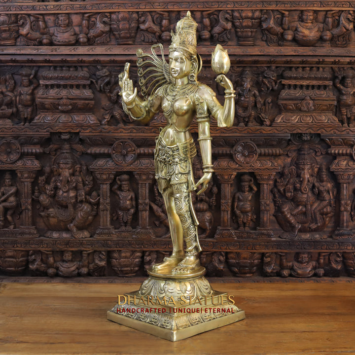 Brass Ardhnari (Powerful form of Shiva), Golden Finish, 40.5"