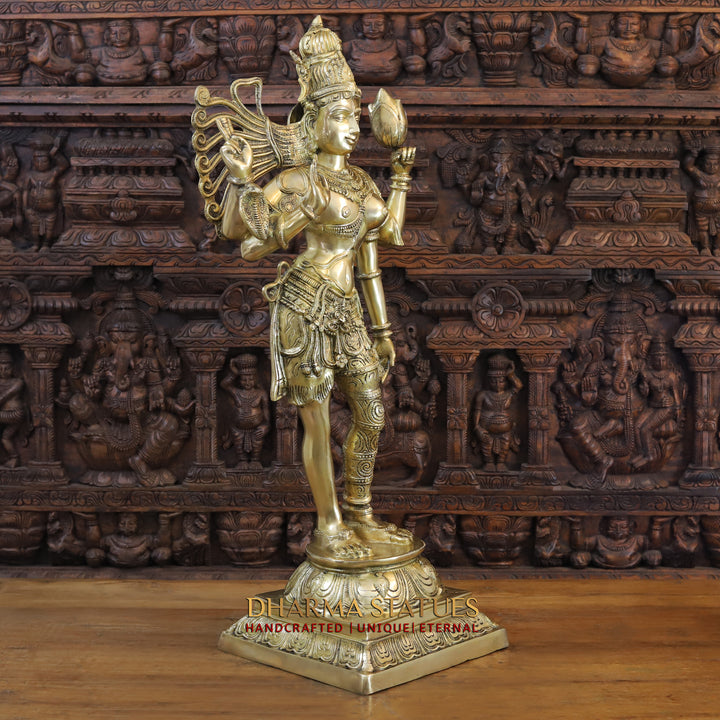 Brass Ardhnari (Powerful form of Shiva), Golden Finish, 40.5"