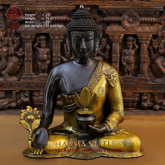 Brass Buddha, Black Patina & Golden Finish, 23"