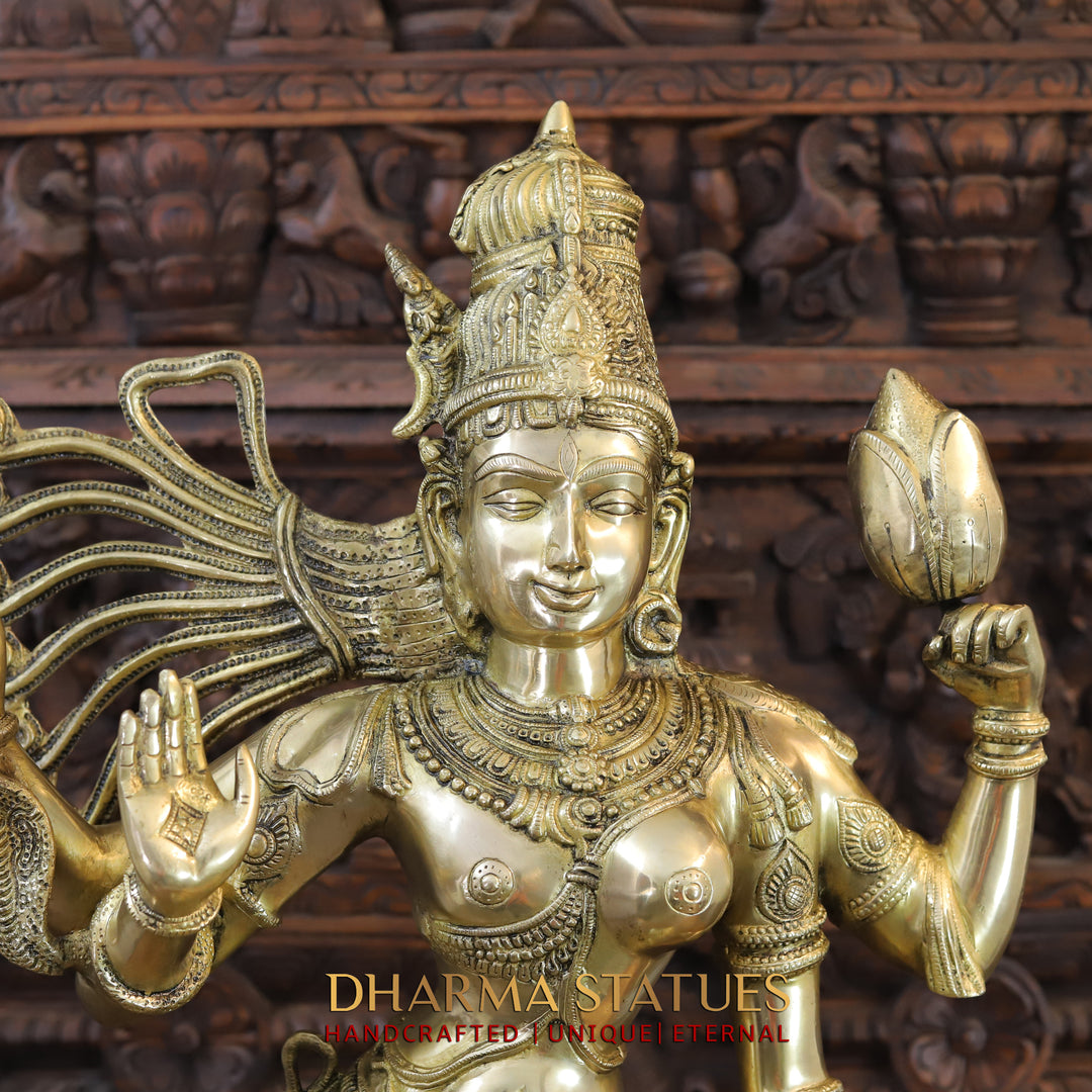 Brass Ardhnari (Powerful form of Shiva), Golden Finish, 40.5"