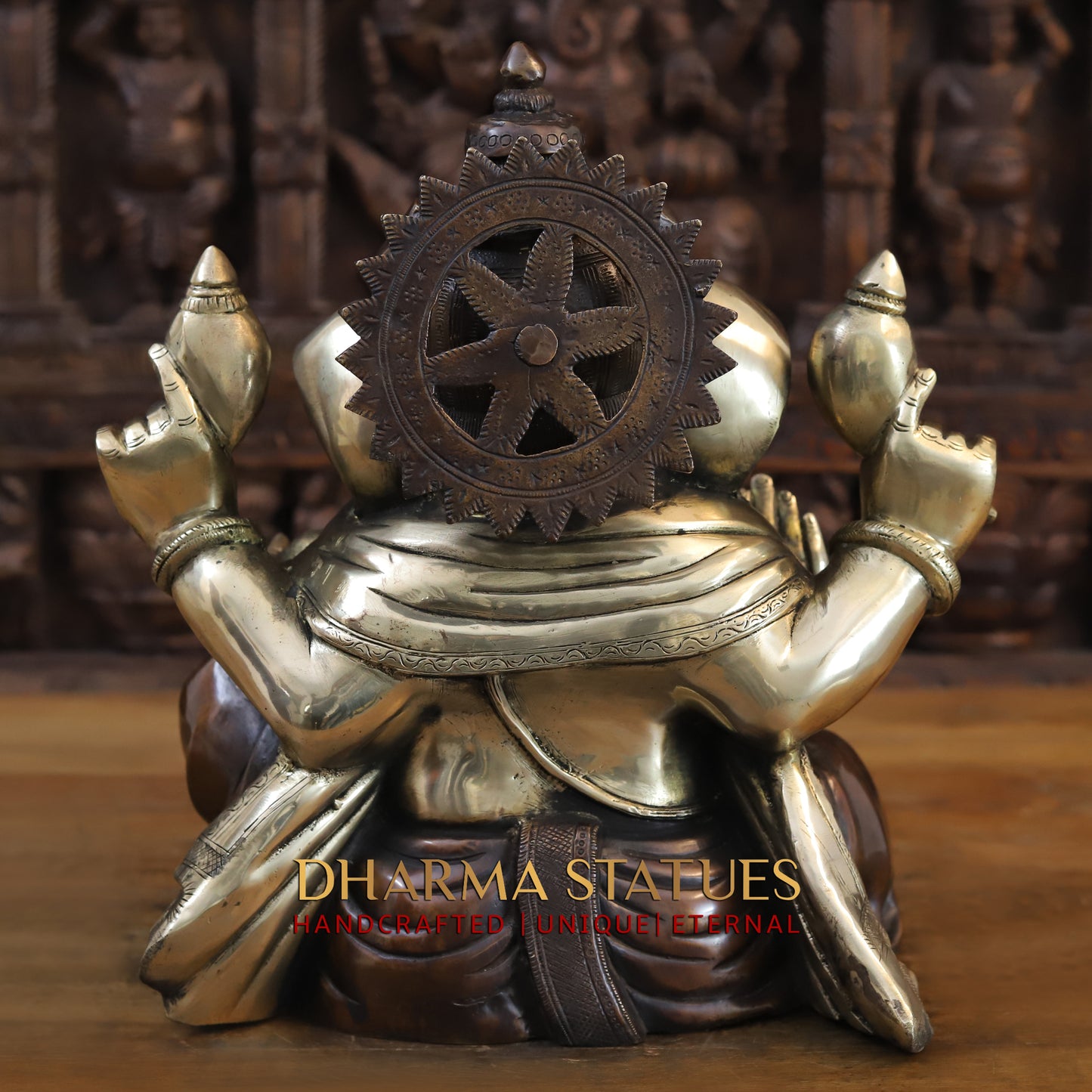 Brass Ganesh seated in Blessing Posture, Golden & Copper Finish, 14"