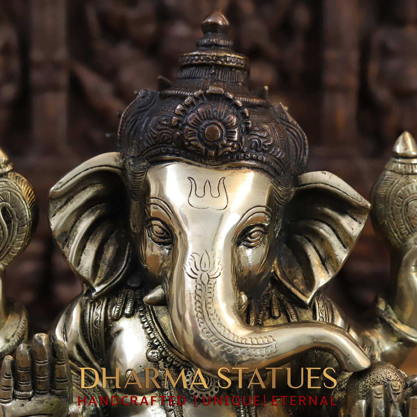 Brass Ganesh seated in Blessing Posture, Golden & Copper Finish, 14"