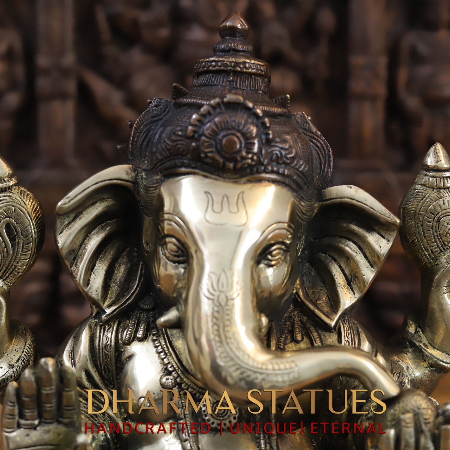 Brass Ganesh seated in Blessing Posture, Golden & Copper Finish, 14"