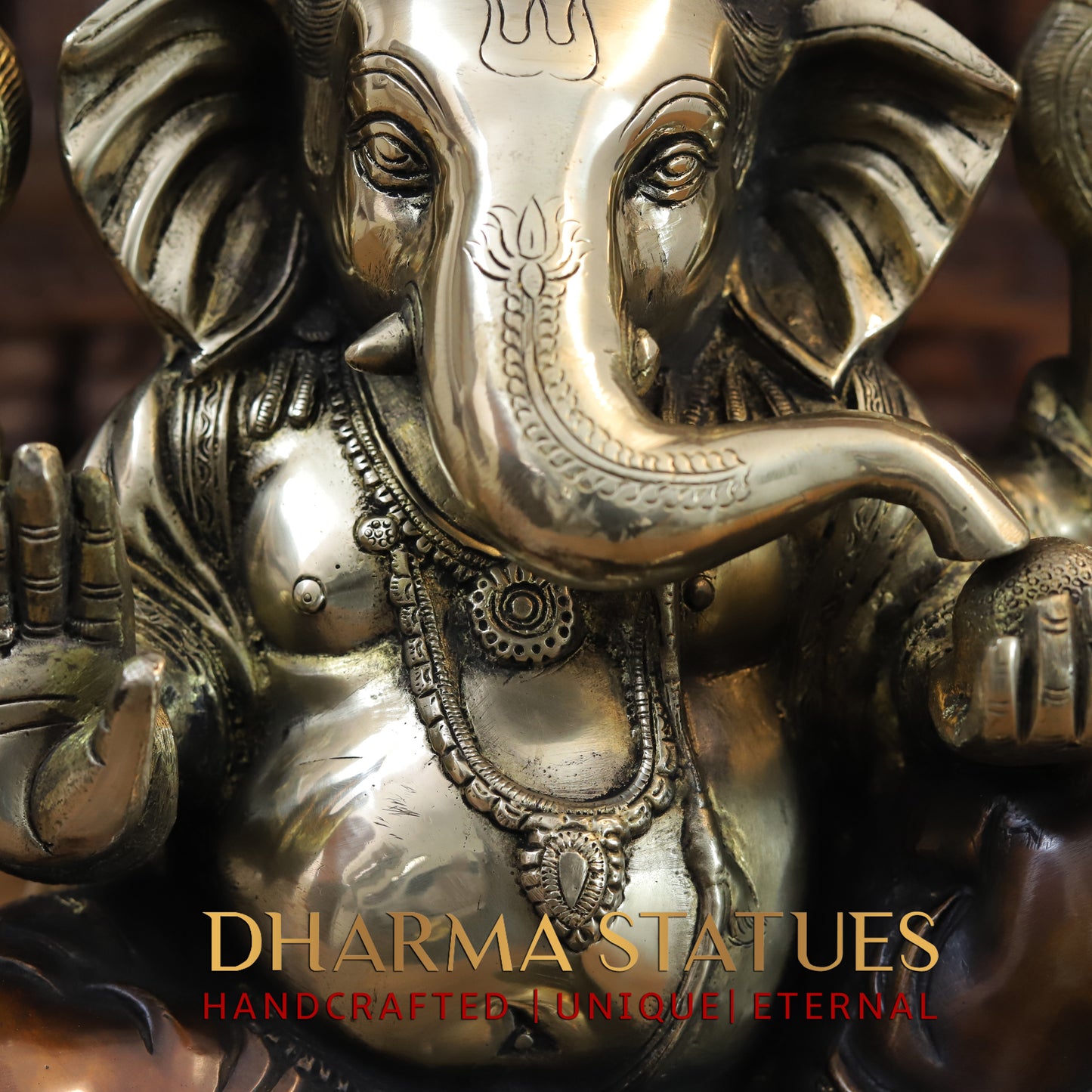 Brass Ganesh seated in Blessing Posture, Golden & Copper Finish, 14"