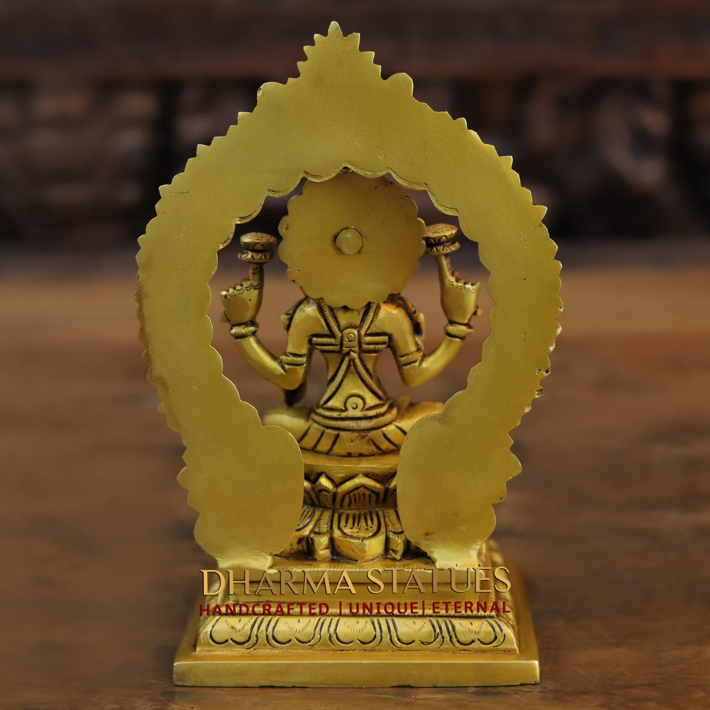 Brass Ganesh Laxmi, Seated on Carved Throne, Gold Finish, 7.5"