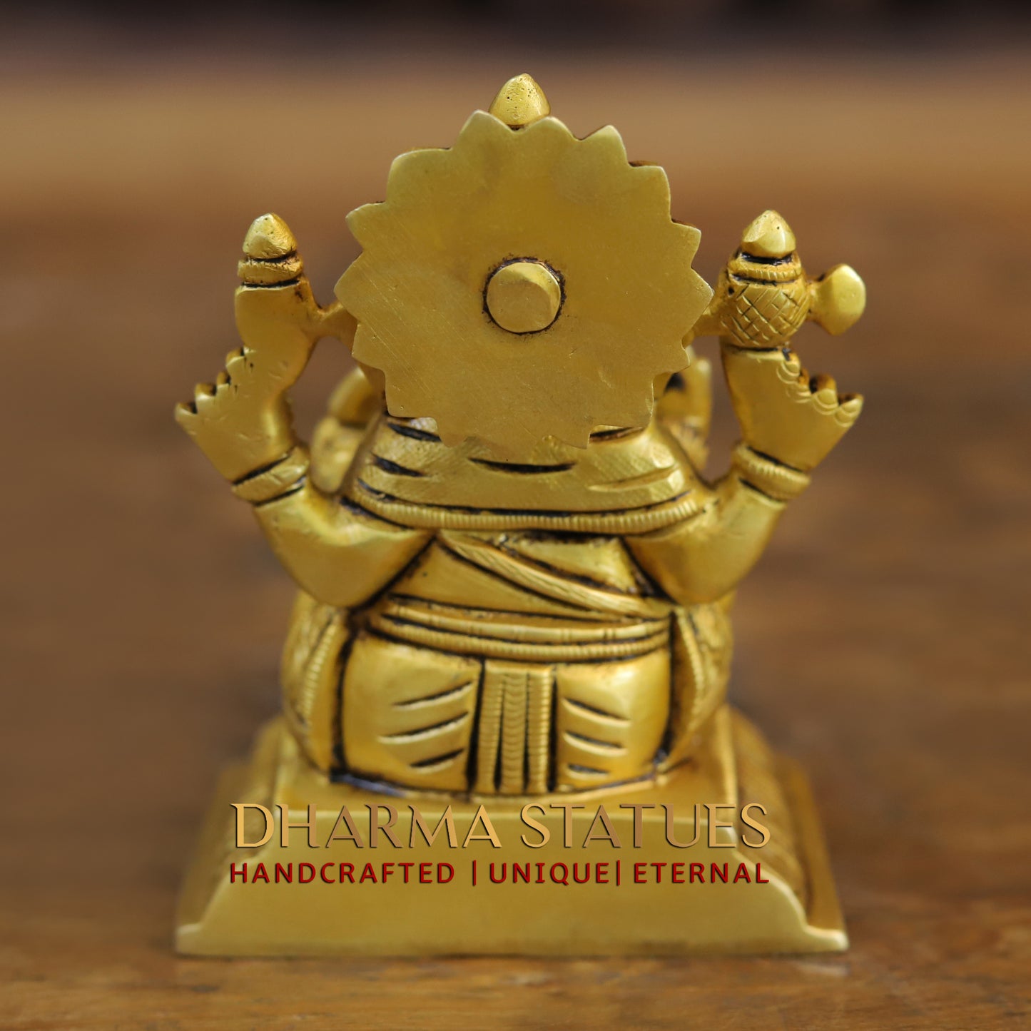 Brass Ganesh seated in Blessing Posture, Fine Golden Finish, 4