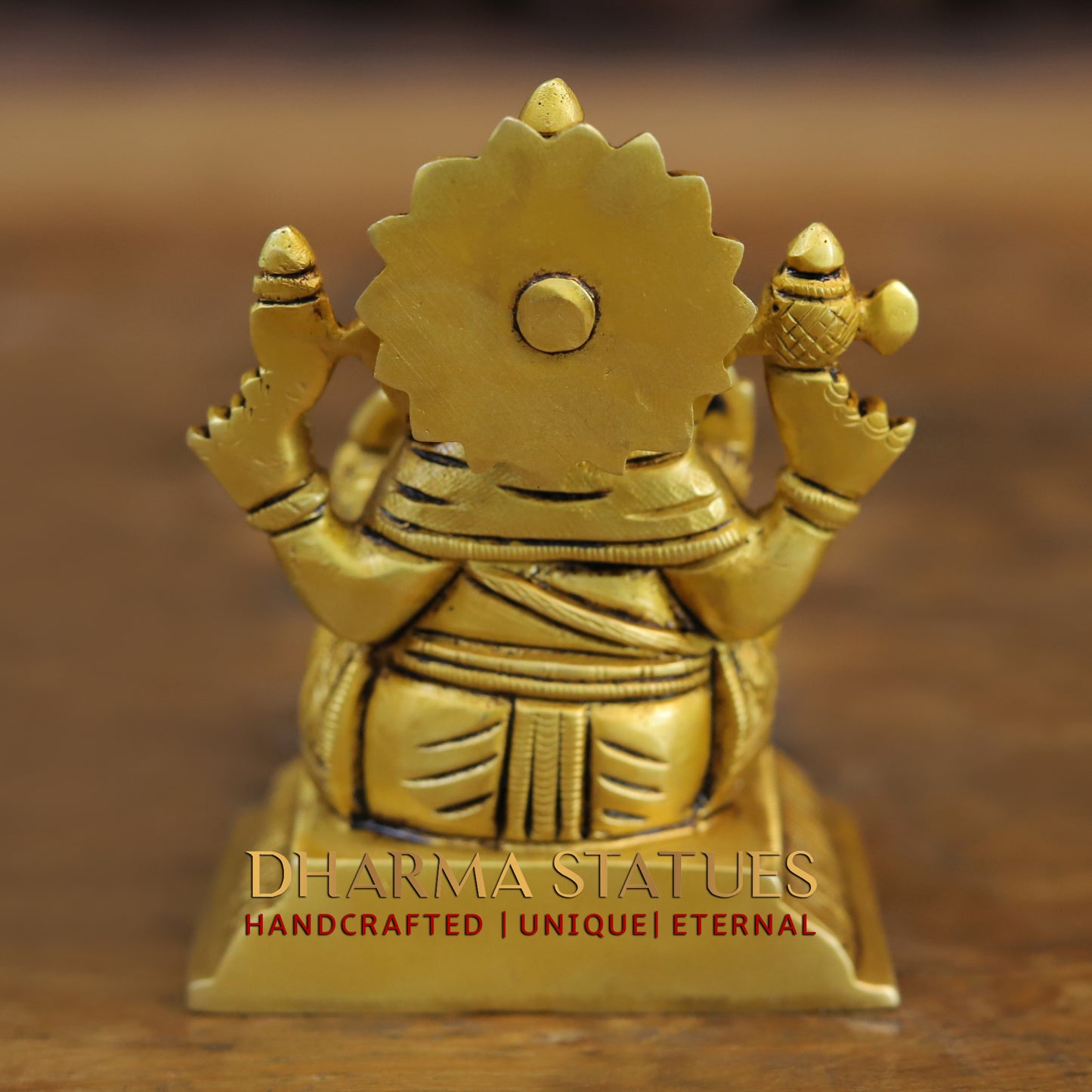 Brass Ganesh & Lakshmi seated in Blessing Posture, Golden Finish, 4"