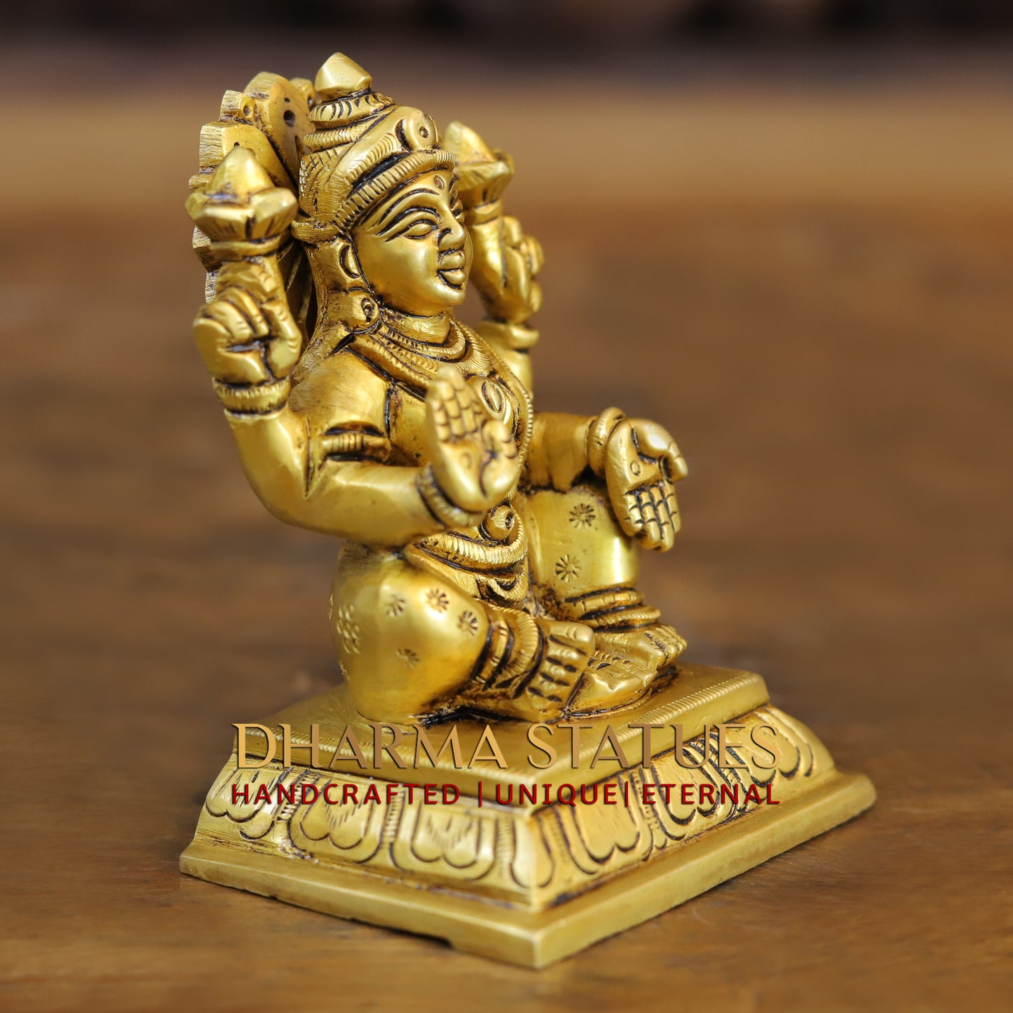 Brass Lakshmi seated in Blessing Posture, Golden Finish, 4"
