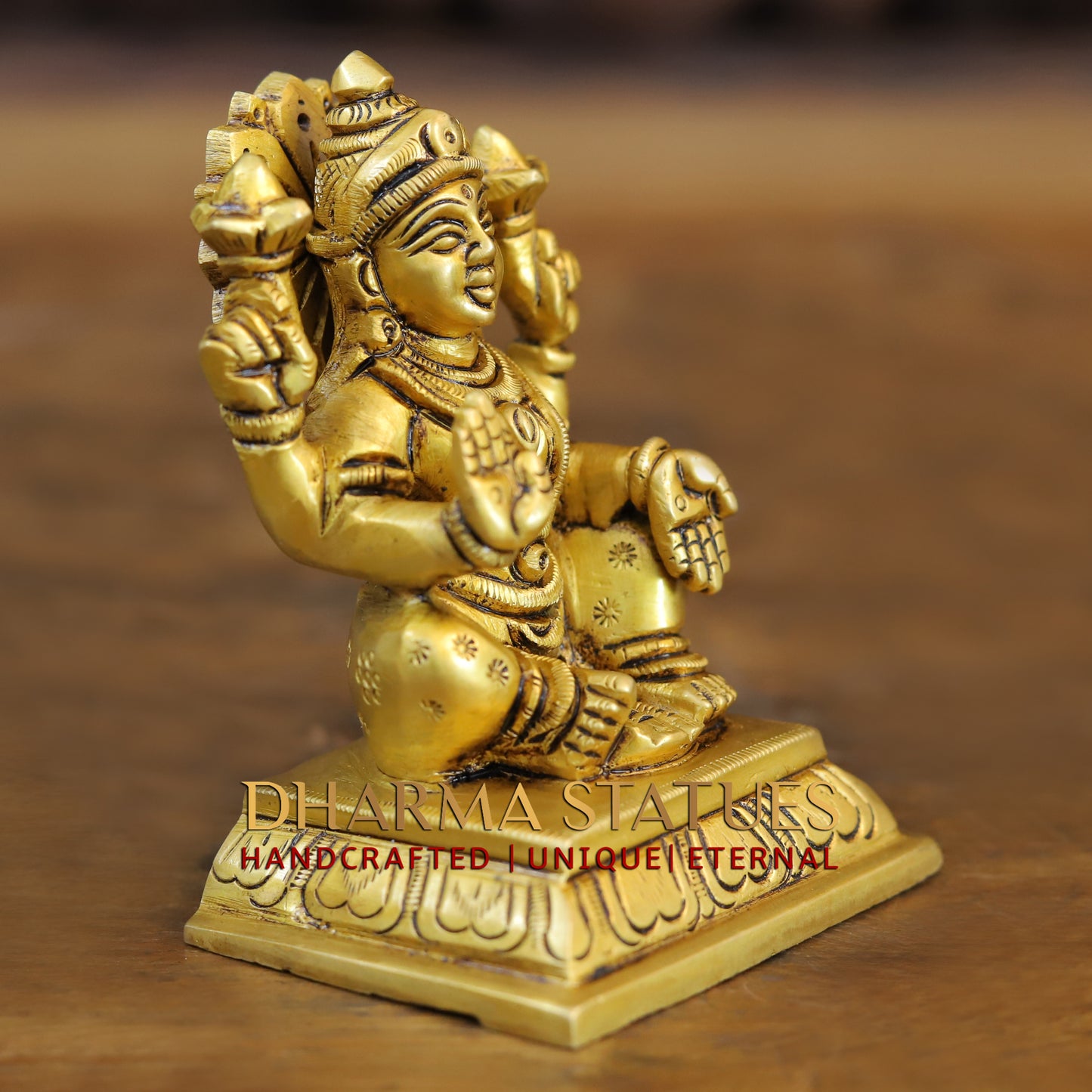 Brass Ganesh & Lakshmi seated in Blessing Posture, Golden Finish, 4"