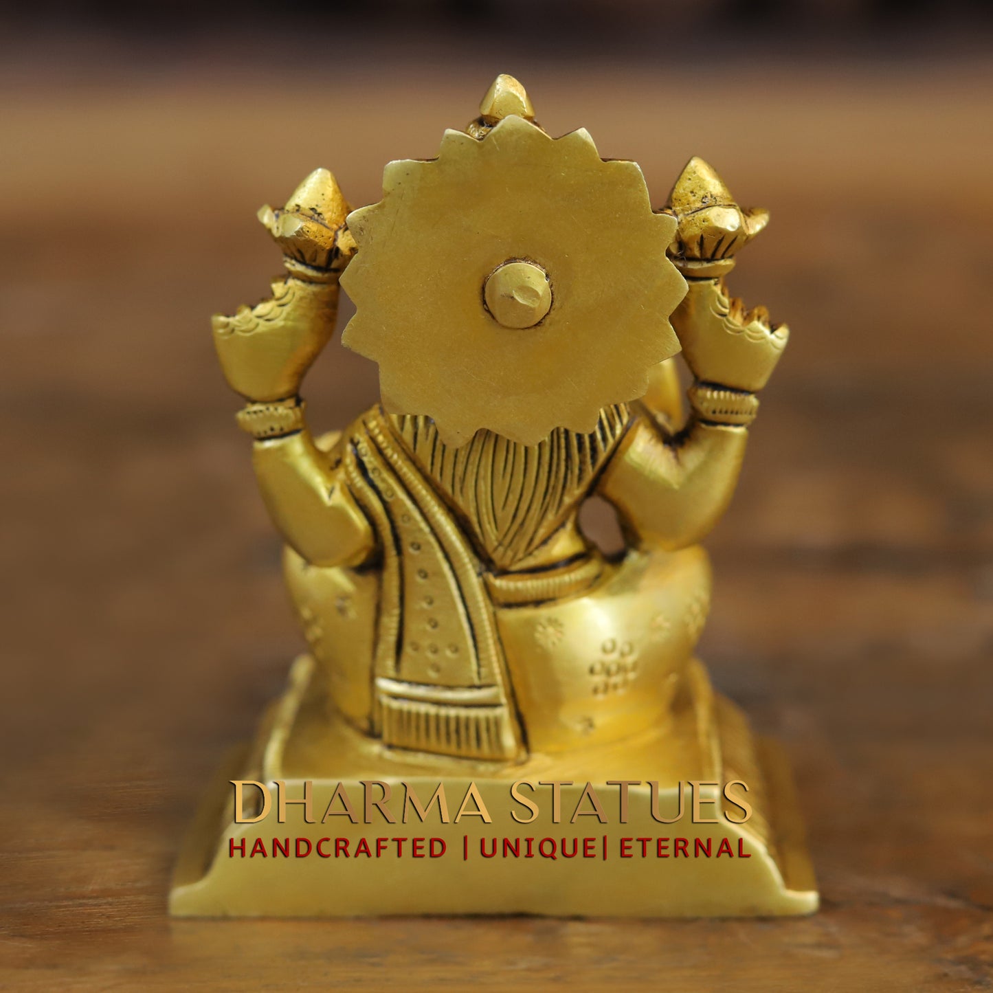 Brass Lakshmi seated in Blessing Posture, Golden Finish, 4"