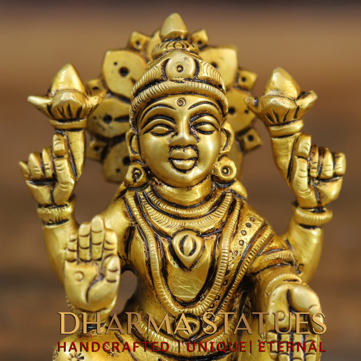 Brass Lakshmi seated in Blessing Posture, Golden Finish, 4"