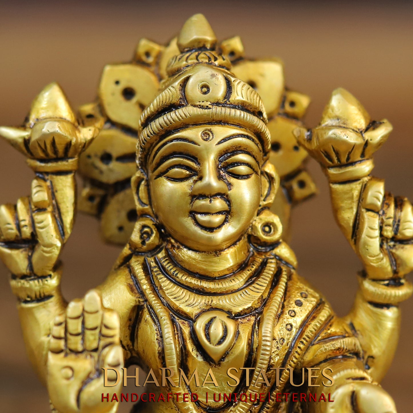 Brass Ganesh & Lakshmi seated in Blessing Posture, Golden Finish, 4"