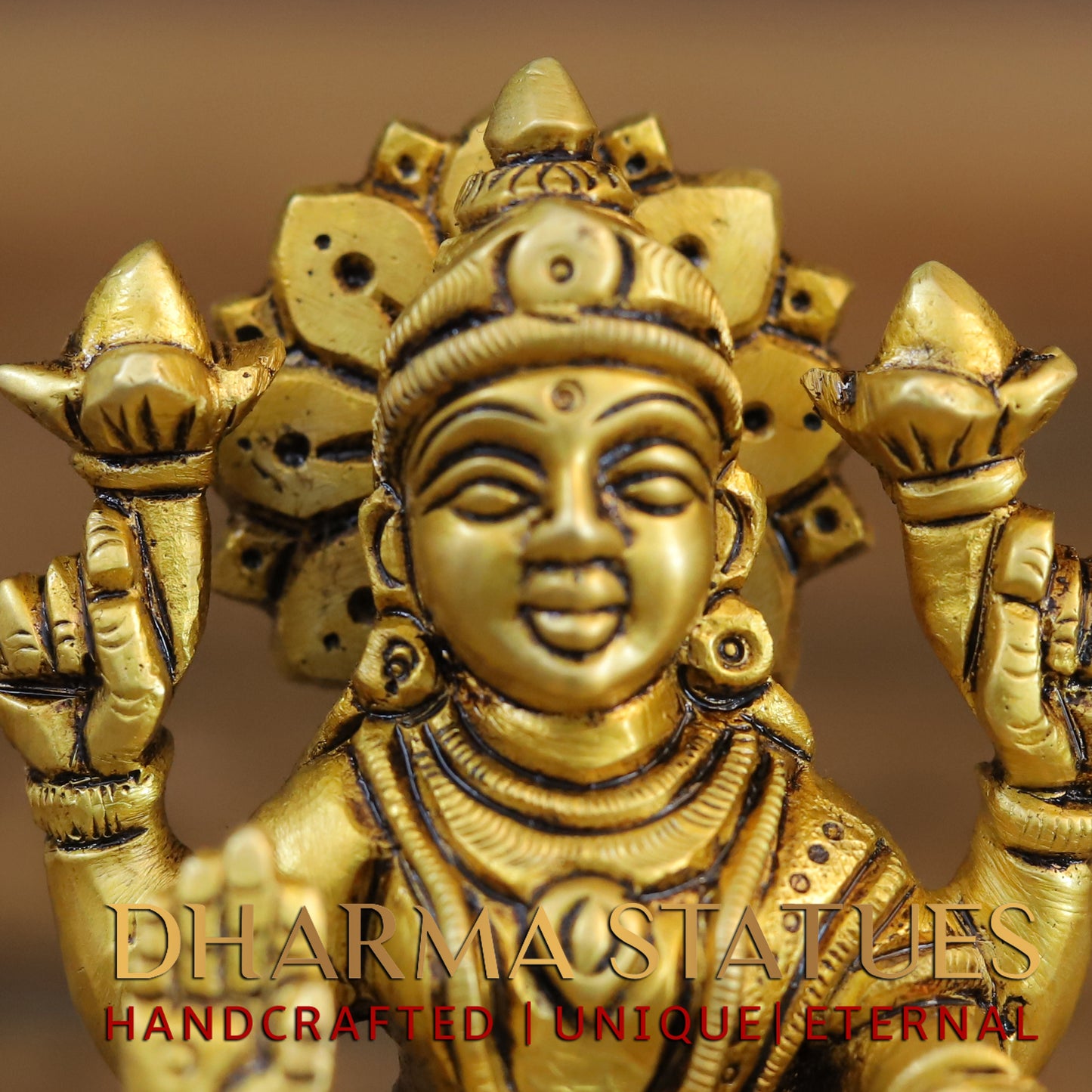Brass Lakshmi seated in Blessing Posture, Golden Finish, 4"